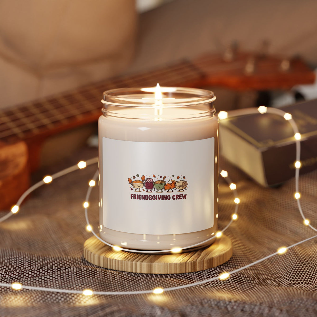 Friendsgiving Crew Candle with Pumpkin Pie and Fall Foliage Thanksgiving Design