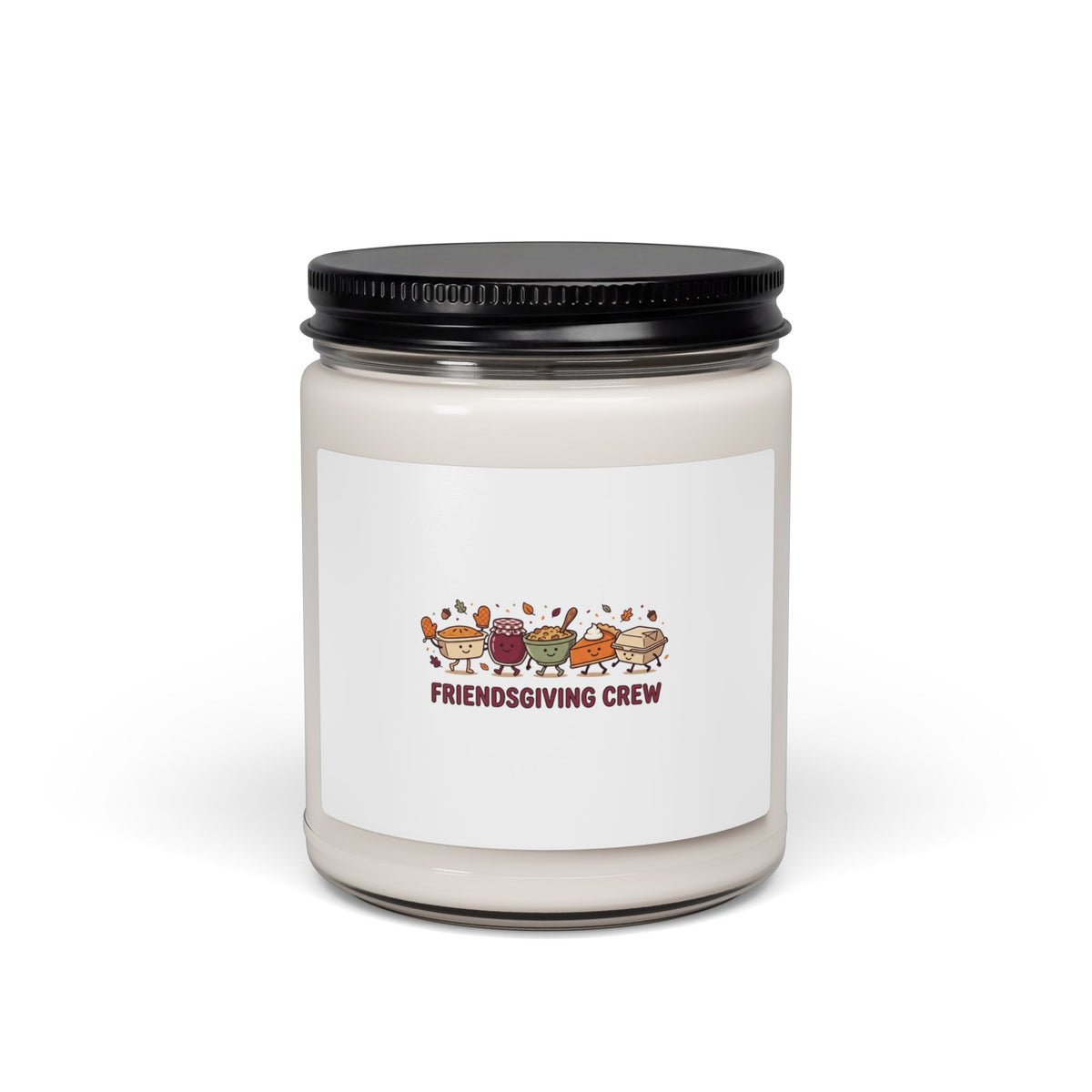 Friendsgiving Crew Candle with Pumpkin Pie and Fall Foliage Thanksgiving Design